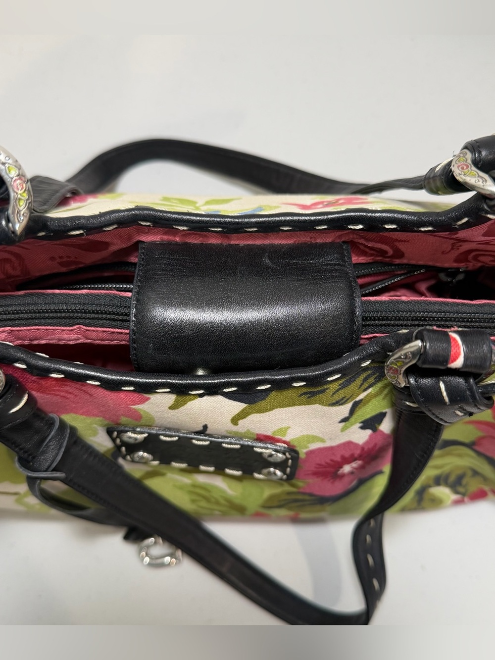 Brighton Bea Floral Canvas Leather Trim Shoulder Bag - Picture 9 of 15